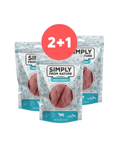 SIMPLY FROM NATURE Fleischstreifen mit Hammelfleisch und Reis für Hunde 2 x 80g + 80g GRATIS