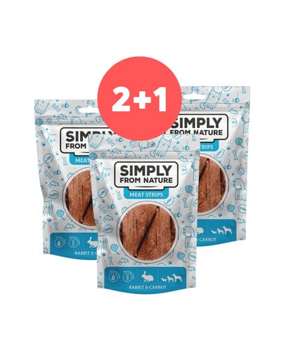 SIMPLY FROM NATURE Fleischstreifen mit Kaninchen und Karotte für Hunde 2 x 80g + 80g GRATIS