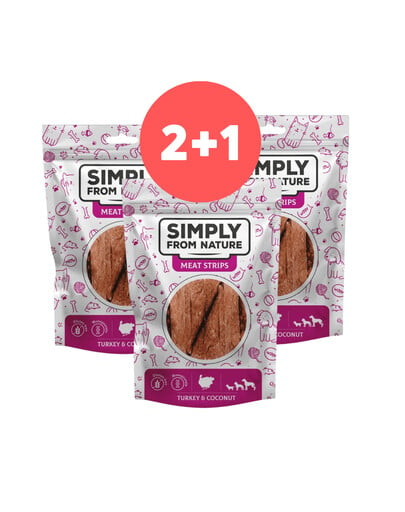 SIMPLY FROM NATURE Fleischstreifen mit Putenfleisch und Kokosnuss für Hunde 2 x 80g + 80g GRATIS