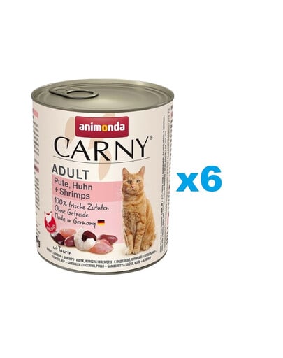 ANIMONDA Carny Adult Turkey&Chicken&Shrimps 6x800 g Truthahn, Huhn und Garnelen für erwachsene Katzen