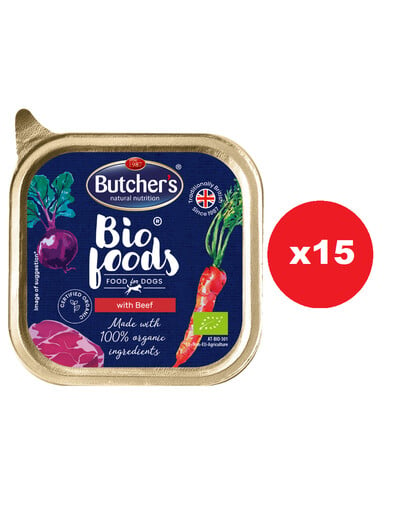 BUTCHER'S BIO foods Rinderpastete für Hunde 15x150 g