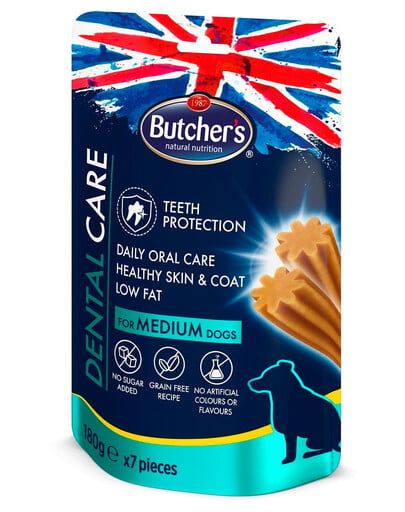 BUTCHER'S Dental Care for Medium Dogs Zahnpflege-Leckerlis für mittelgroße Hunderassen 5x180g