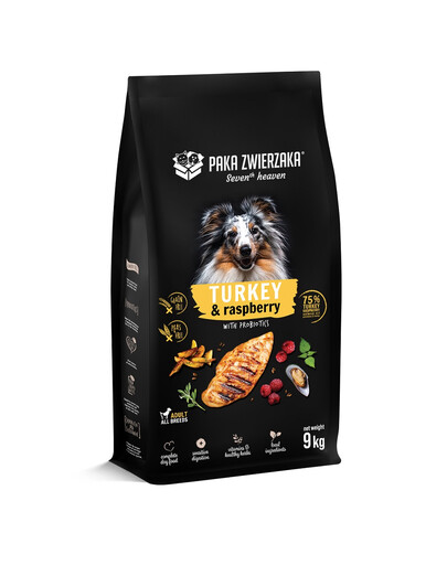 PAKA ZWIERZAKA Seventh Heaven Karma sucha Indyk z maliną 9 kg + Kiełbaska z wołowiny dla psa 200g GRATIS