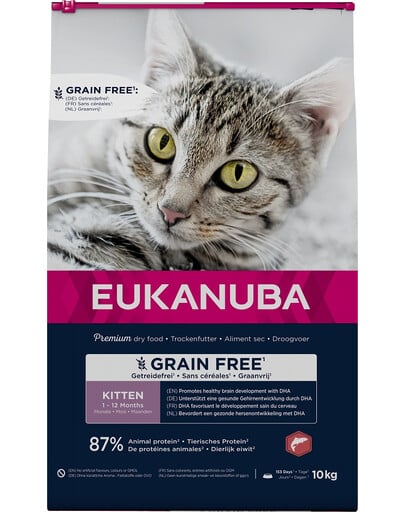 EUKANUBA Grain Free Kitten Lachs 10 kg für heranwachsende Kätzchen