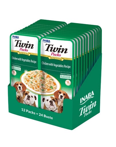 INABA Dog Twin Huhn, Gemüse in Brühe für Hunde 24x40 g