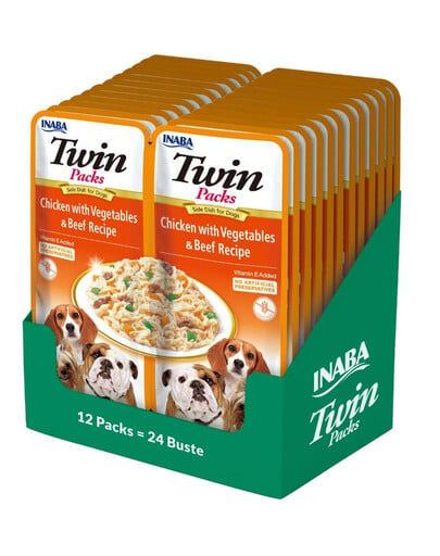 INABA Dog Twin Huhn, Gemüse und Rindfleisch in Brühe für Hunde 24x40 g