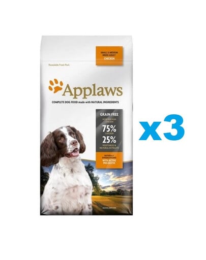 APPLAWS Adult Dog Small Medium Chicken 6 kg (3x2 kg) mit Huhn für Hunde kleiner und mittlerer Rassen