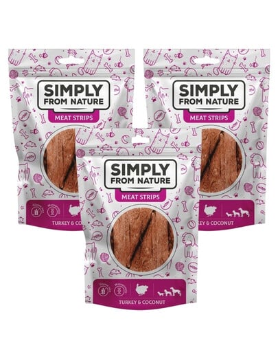 SIMPLY FROM NATURE Meat Strips Truthahn und Kokosnuss für Hunde 3 x 80 g