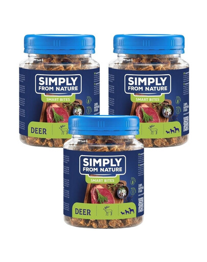 SIMPLY FROM NATURE Smart Bites Hirsch für Hunde 3x130 g