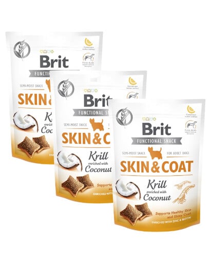 BRIT Care Dog Functional Snack skin&coat Krill 3x150 g