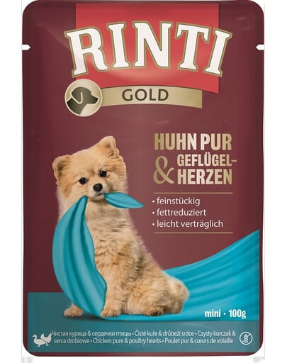 RINTI Chicken Pure&Poultry hearts Mini Hühner- und Geflügelherzbeutel für kleine Rassen 100 g