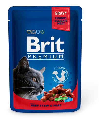 BRIT Premium Cat Adult Rindfleisch und Erbsen Katzensäckchen 24 x 100g