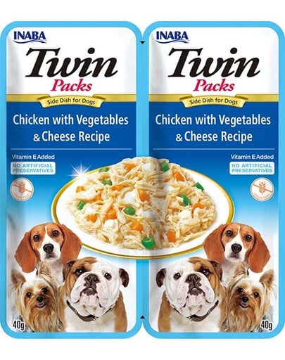 INABA Dog Twin Hühnerfleisch, Gemüse und Käse in Bouillon für Hunde 2x40 g