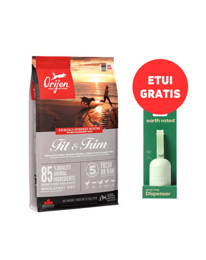 ORIJEN Fit & Trim Dog 11,4 kg + EARTH RATED Case + Unparfümierte Beutel 15 Stk. GRATIS