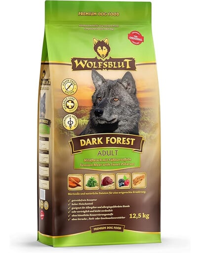 WOLFSBLUT Dark Forest Adult Hundetrockenfutter mit Wildfleisch und Süßkartoffeln 12,5 kg