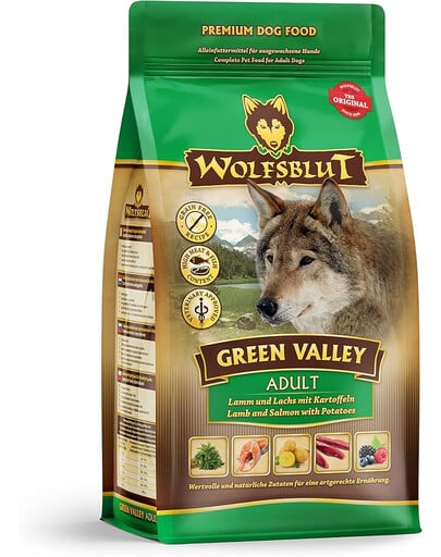 WOLFSBLUT Green Valley Adult Hundetrockenfutter mit Lammfleisch, Lachs und Gemüse 12,5 kg