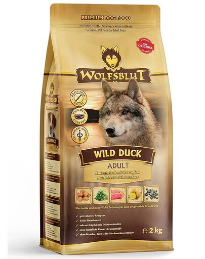 WOLFSBLUT Wild Duck Large Breed Adult Trockenfutter für große Hunderassen mit Ente 12,5 kg