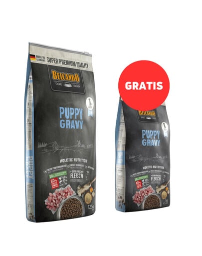 BELCANDO Puppy Gravy 12,5 kg Trockenfutter für Welpen bis zu 4 Monaten + 1 kg Futter GRATIS