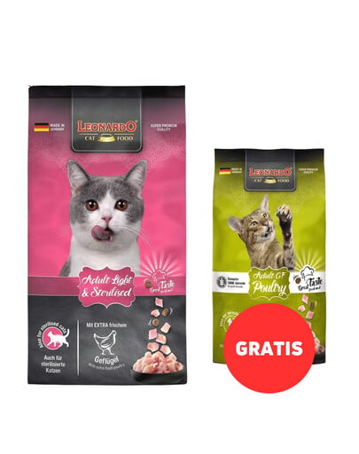 LEONARDO Adult Light Futter für übergewichtige Katzen 7,5 kg + Futter 300g GRATIS