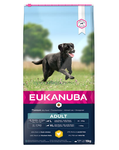 EUKANUBA Adult Large Breeds Chicken 15 kg Trockenfutter für aktive ausgewachsene Hunde großer Rassen