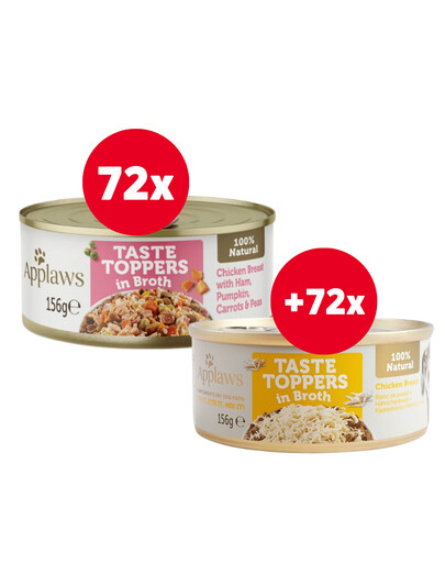 APPLAWS Taste Toppers Hühnerbrust, Schinken und Kürbis in Brühe 72 x 156 g + Hühnerbrust in Brühe 72 x 156 g GRATIS