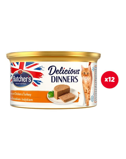 BUTCHER'S Classic Delicious Dinners z kurczakiem i indykiem mus 12 x 85 g