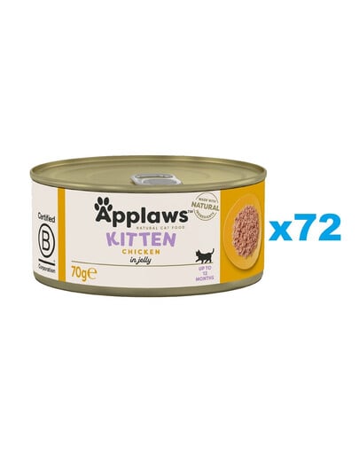 APPLAWS Kitten Chicken Breast Nassfutter für Kätzchen, Huhn in Gelee, 72 x 70g