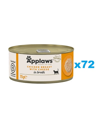 APPLAWS Cat Adult Chicken Breast with Cheese in Broth Hähnchenbrust mit Käse in Brühe 72x70 g