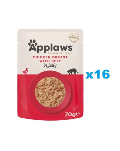 APPLAWS Cat Adult Pouch Huhn mit Rindfleisch in Gelee 16x 70 g