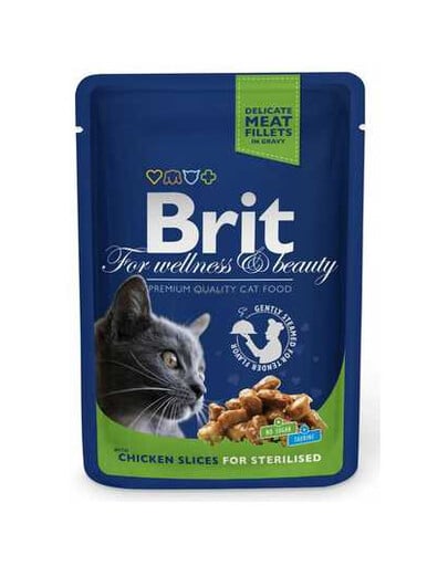 BRIT Premium Cat Adult Sterilised CHICKEN SLICES - Mit Huhn in Soße für sterilisierte Katzen 100g