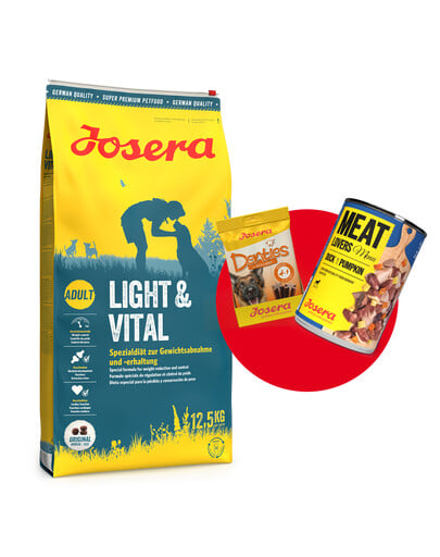 JOSERA Light&Vital 12.5kg für ausgewachsene Hunde zur Unterstützung der Gewichtsreduktion + 1x Denties & Meat Lovers GRATIS