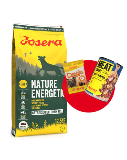 JOSERA Nature Energetic 12.5kg für erwachsene aktive Hunde + 1x Denties & Meat Lovers GRATIS