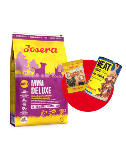 JOSERA Mini Deluxe 10 kg für ausgewachsene Zwerghunde + 1x Denties & Meat Lovers GRATIS