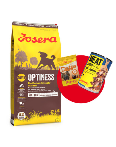 JOSERA Optiness 12,5kg für erwachsene Hunde mittlerer und großer Rassen + 1x Denties & Meat Lovers GRATIS