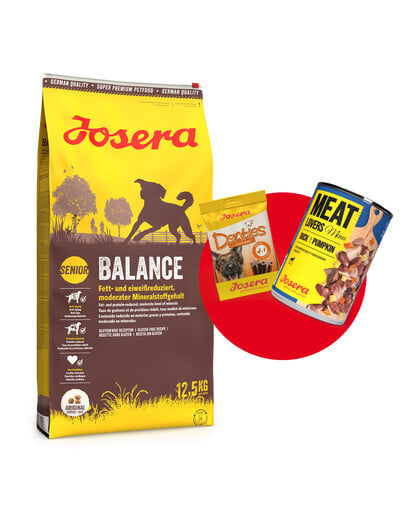 JOSERA Balance 12.5kg für ältere oder weniger aktive Hunde + 1x Denties & Meat Lovers GRATIS