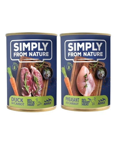 SIMPLY FROM NATURE Mokra karma dla psa bażant z marchewką + kaczka z marchewką 400 g x 12 szt.