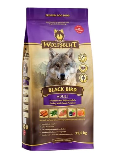 WOLFSBLUT Black Bird Adult sucha karma dla psów z indykiem i słodkimi ziemniakami 12,5 kg