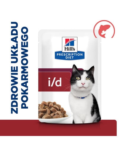 Prescription Diet i/d Digestive Care mokra karma dla kotów z łososiem 12x85g w saszetkach