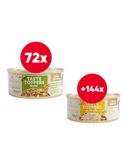 APPLAWS Taste Troppers Eintopf mit Huhn, Lamm und Karotten 72 x 156 g + Hühnerbrust in Brühe 144 x 156 g GRATIS