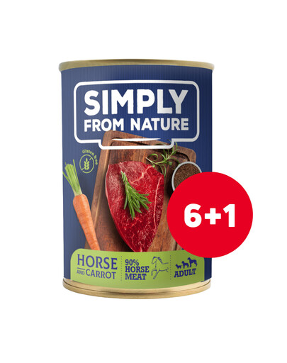 SIMPLY FROM NATURE Hundenassfutter Pferdefleisch mit Leinsamen 6 x 400 g + 1 gratis