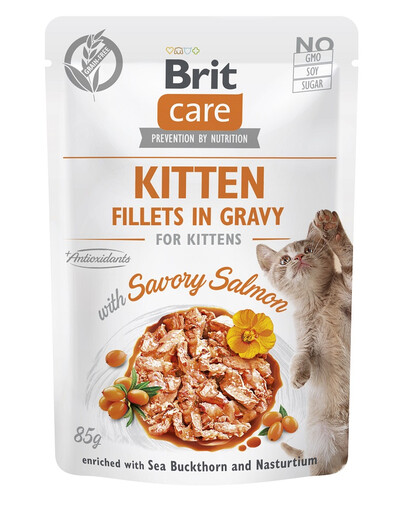 CARE Fillets in Gravy Pouch Kitten Savory Salmon 24x85g z łososiem dla kociąt