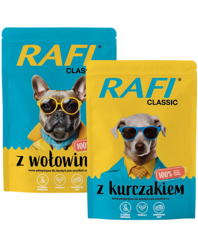 RAFI Classic Mix smaków karma mokra z kurczakiem i z wołowiną dla psa 24x400g