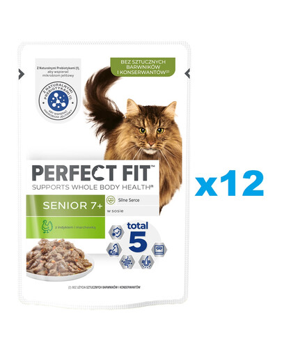 PERFECT FIT Senior 7+ saszetka 12x85 g mokra karma pełnoporcjowa dla starszych kotów z indykiem i marchewką w sosie