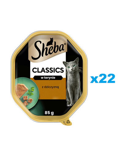 SHEBA Classics tacka 22x85 g mokra karma pełnoporcjowa dla dorosłych kotów z dziczyzną w terynie