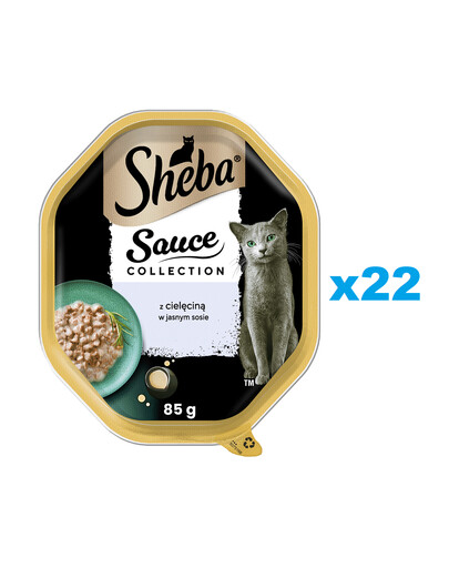 SHEBA Sauce Collection tacka 22x85 g mokra karma pełnoporcjowa dla dorosłych kotów kawałki z cielęciną w sosie