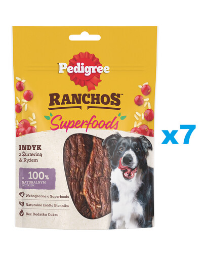 PEDIGREE Ranchos Superfoods 7x70 g karma uzupełniająca dla dorosłych psów z indykiem, żurawiną i ryżem