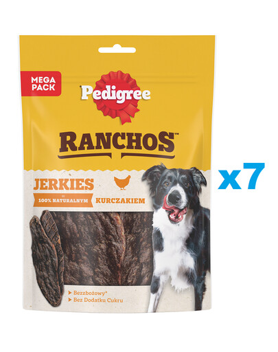 PEDIGREE Ranchos Jerkies 7x180g bezzbożowa karma uzupełniająca dla dorosłych psów z kurczakiem