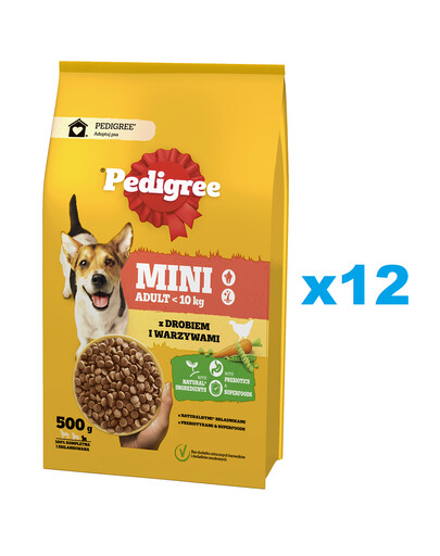 PEDIGREE Adult Mini 12x500 g z drobiem i warzywami sucha karma pełnoporcjowa dla dorosłych psów małych ras