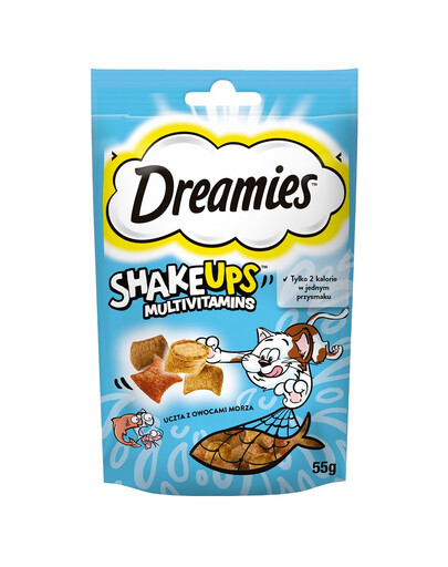 DREAMIES ShakeUps Multivitamins 55g przysmak dla kota uczta z owocami morza o smaku łososia, tuńczyka i krewetek