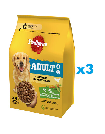 PEDIGREE Adult 3x2,6 kg z drobiem i warzywami sucha karma pełnoporcjowa dla psów dużych i średnich ras